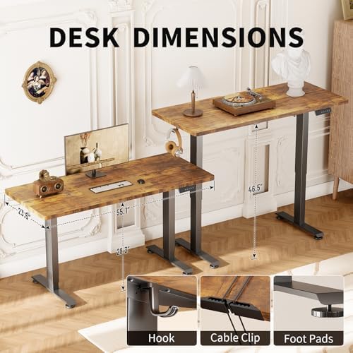 Veken 55 Inch Large Electric Standing Desk, Gaming Table, Brown - Image 3