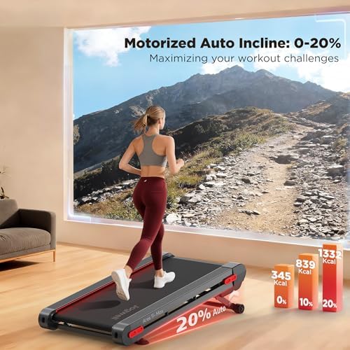 Jogwell Walking Pad Treadmill with 12%/20% Auto Incline, 43"x18" Extra-Wide - Image 2