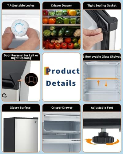 Garvee 4.5 Cu.Ft Mini Fridge with Freezer, Quiet Compact Refrigerator with Adjustable Thermostat, Energy Efficient Small Refrigerator for Bedroom, Office, Dorm - Image 4
