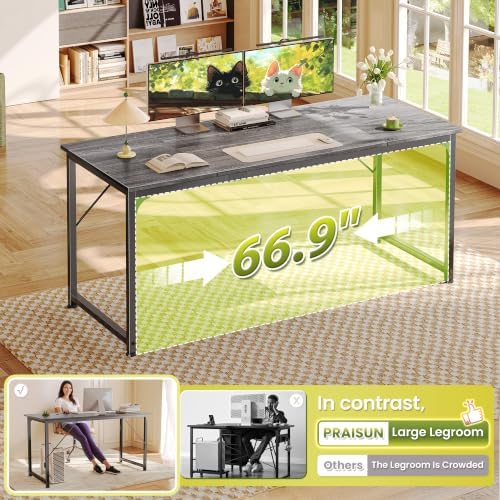 PRAISUN 70 Inch Computer Desk, Office Desk, Spacious Desktop, Grey - Image 5