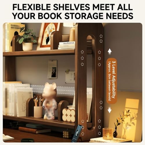 Adjustable Desktop Bookshelf, Solid Wood Countertop Organizer Shelf - Image 5