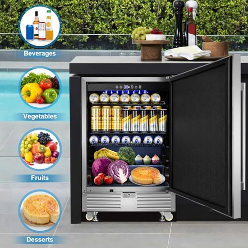 FoMup 24" Undercounter Outdoor Beverage Fridge, Stainless Steel with Wheels - Image 7
