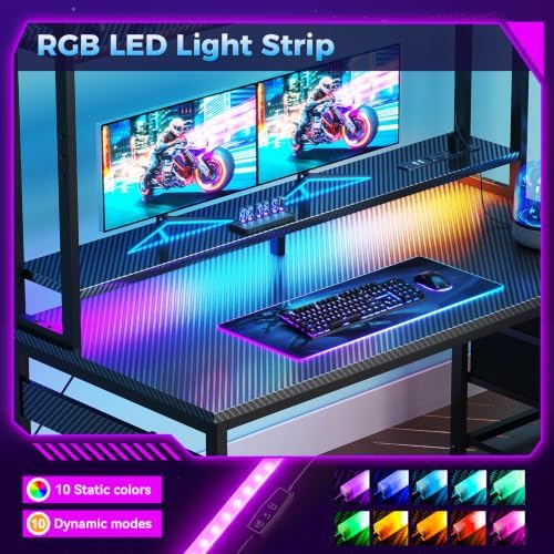 Casaottima 48 Inch Gaming Desk with Shelves & 3 Drawers & LED Light & Hutch - Image 4