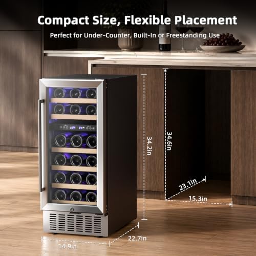 Antarctic Star Wine Fridge, 28 Bottles 15 Inch Wine Cooler Refrigerator Under Counter (41-68°F), Built-in Dual Zone Freestanding Wine Refrigerator with Stainless Steel Double-Layer Tempered Glass Door - Image 7