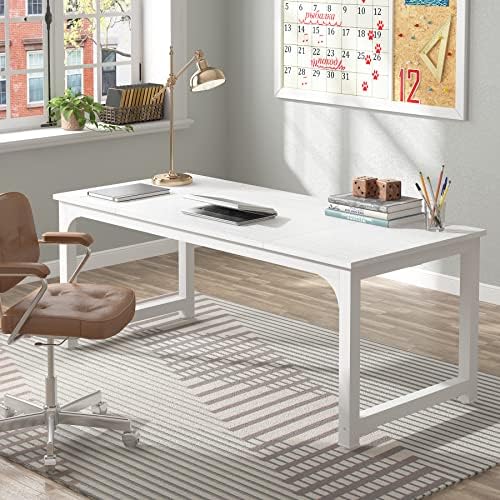 Tribesigns Modern Computer Desk, 70.8 x 31.5 inch Large Office Desk Computer Table Study Writing Desk Workstation for Home Office, White Metal Frame - Image 5