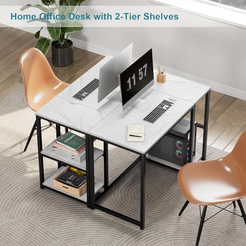SINPAID 40" Small Computer Desk with Shelves for Home Office,White Marble - Image 5