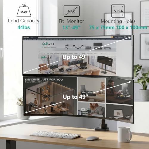 WALI Vertical Dual Monitor Arm for 13-49 inch Curved Screens, up to 44 lbs - Image 2