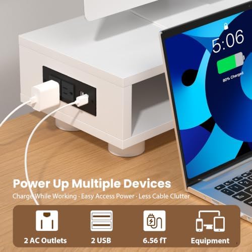 Artswish 42" White Dual Monitor Stand with Power Outlet & Storage Drawer - Image 5