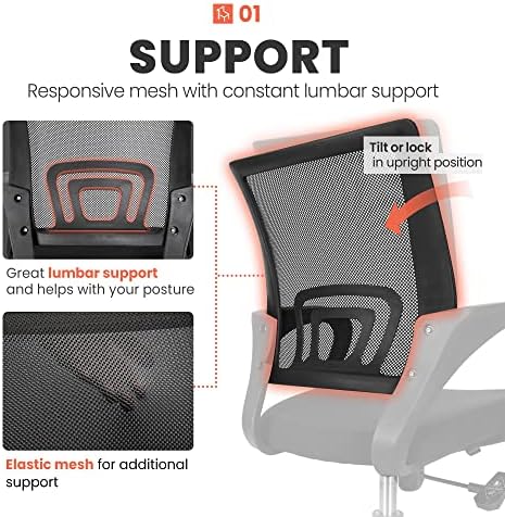 NEO CHAIR Office Computer Chair Ergonomic Mid-Back Desk Chair, Mesh Black - Image 5
