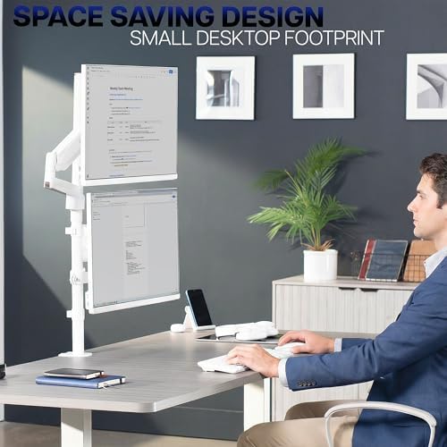 VIVO Dual Monitor Arm Extra Tall Mount for Screens up to 32 inches, Mechanical Height Adjustment, Full Articulating Heavy Duty VESA Stand with Desk C-clamp and Grommet, White, STAND-V012KW - Image 6