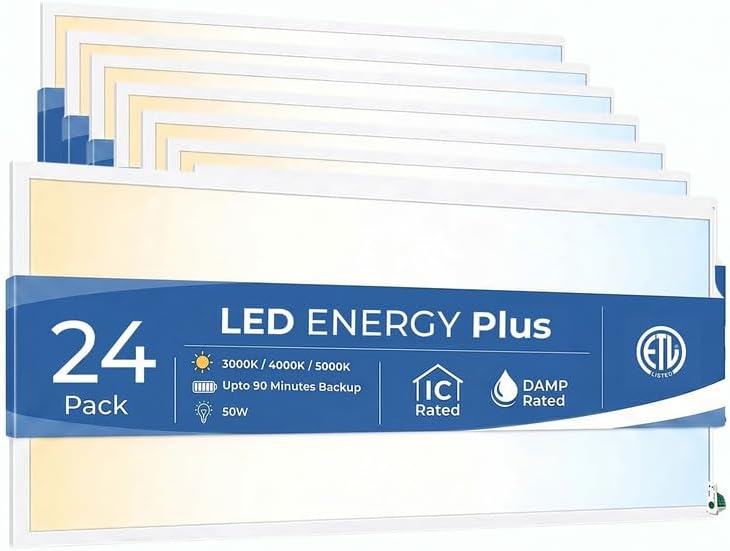 2X4 LED Flat Panel Light with Emergency Battery Backup, 50W 3000K/4000K/5000K, 0-10V Dimmable, 6250 Lumens, LED Drop Ceiling Lights, 100-277V, UL Listed(24 Pack) by LEDENERGYPLUS