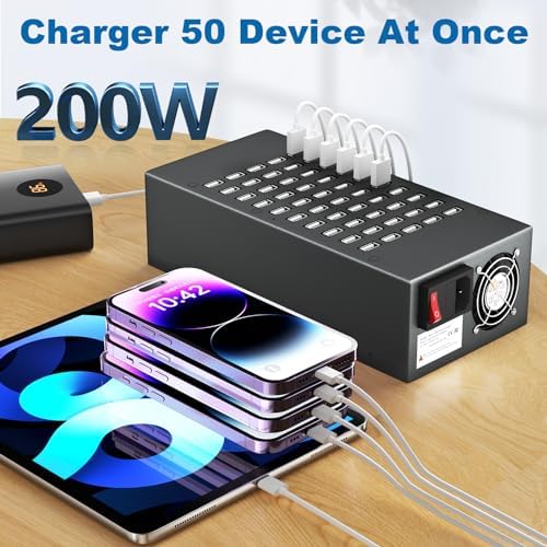 50 Port 200 Watt (40A) USB Charging Station, USB Fast Charger with Intelligent Protection, Multiple USΒ Desktop Chargers, Suitable for Hotels, Shops, Schools, Shopping Malls - Image 2