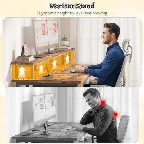 DurayLoly Computer Desk with 55" Long Monitor Stand, 18"Ample Printer Space - Image 6