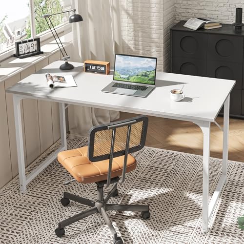 Huuger Computer Desk, 48 Inch Office Desk, Gaming Desk with Storage, Writing Desk Work Desk for Home Office, Study, Modern Simple Desk, Large Legroom, Metal Frame, White - Image 6
