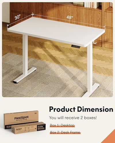 FLEXISPOT EN1 One-Piece Standing Desk, Electric Adjustable with 4 Memory Presets, 176 LBS Capacity, Stable & Quiet, Seamless Desktop for Home Office & Dual Monitors, 48"x30" White(White Frame) - Image 5