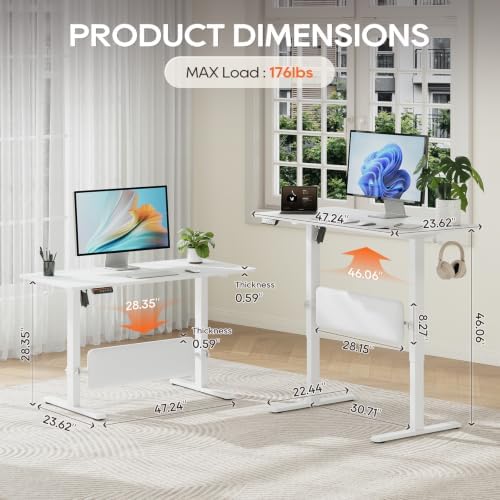 MALOL 47" x 24" Height Adjustable Electric Standing Desk, White - Image 2
