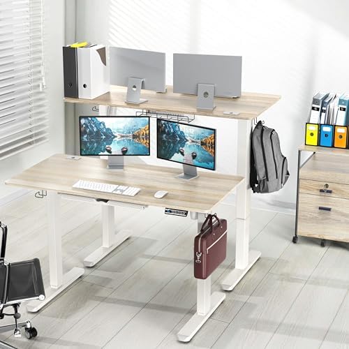 SHW 48-Inch Electric Height Adjustable Standing Desk w/Drawer, Maple - Image 2