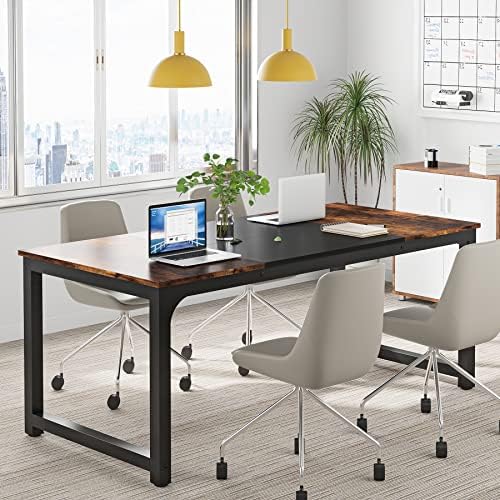 Tribesigns Modern Computer Desk, 63 x 31.5 inch Large Office Desk Computer Table Study Writing Desk Workstation for Home Office, Vintage Black Metal Frame - Image 4