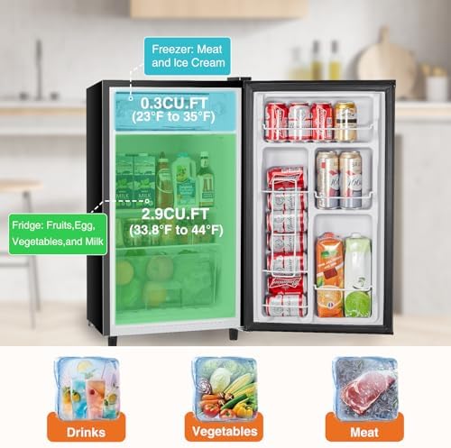 Sweetcrispy 3.2 Cu.Ft Mini Fridge with Freezer, 2 Door Small Refrigerator with Adjustable Thermostat Energy-efficient Low Noise, Compact Fridge for Bedroom, Office, Dorm, Black - Image 3
