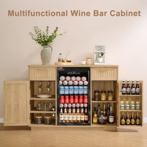 Okvnbjk Mini Fridge Cabinet with Storage & Power Outlet, Oak - Image 5