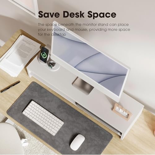 Fenge 31.5 Inch Dual Monitor Stand Riser for Desk, White - Image 5