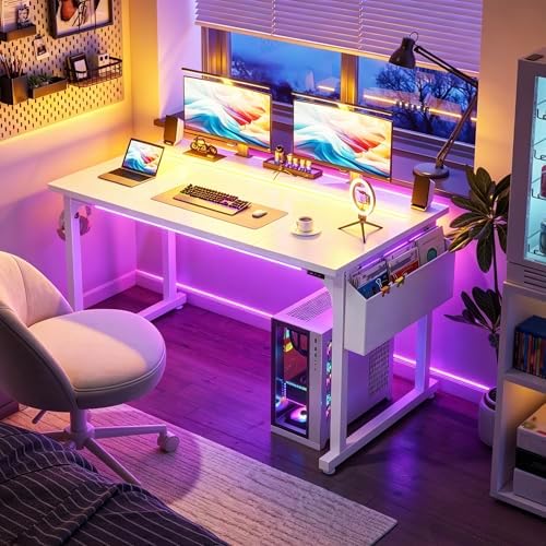 DurayLoly 48" Gaming Desk with Waterproof LED Lights for Bedroom,White - Image 5