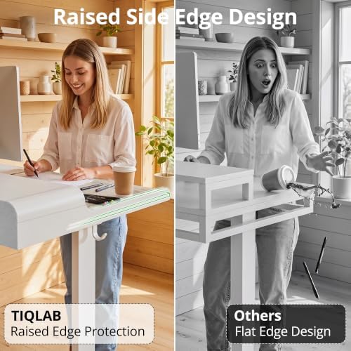 TIQLAB Standing Desk with Storage, 47"×24" Electric Adjustable Desk with Monitor Shelf for Home Office, Stand Up Desk for Study, Work, Writing, White - Image 6