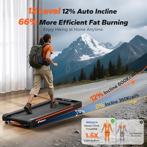 MERACH NovaWalk W50 TrekPad, 12% Auto Incline Walking Pad Treadmills for Home, 400lbs Capacity, Under Desk Treadmill with Remote & LED - Image 4