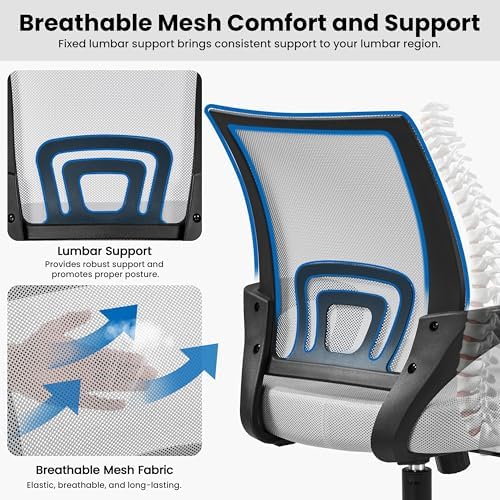 Yaheetech Mid Back Mesh Computer Office Desk Chair Adjustable Swivel, Grey - Image 4