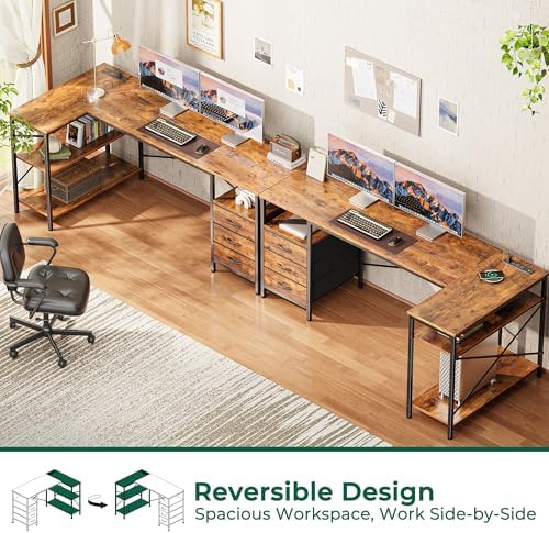 Huuger L Shaped Office Desk with Power Outlets & 3 Drawers - Image 4