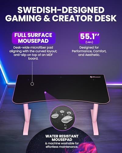 Arozzi Arena Medium Gaming Desk Pink - Image 3