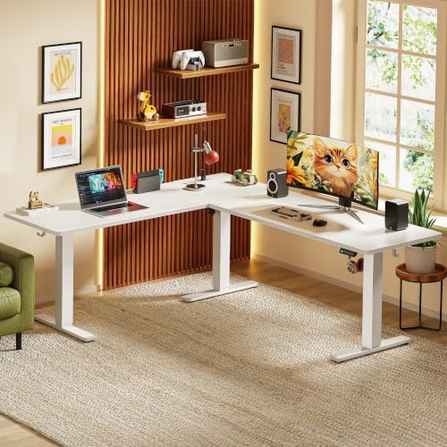 Huuger 75 x 63 Inch L Shaped Standing Desk with Power Outlets - Image 2