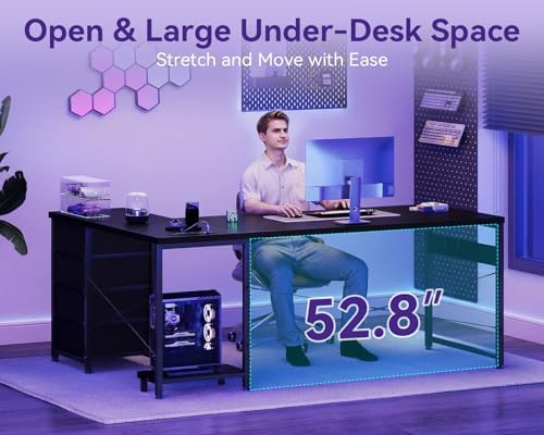AODK 67" L Shaped Gaming Desk with 4 Drawers and Power Outlets, Black - Image 6