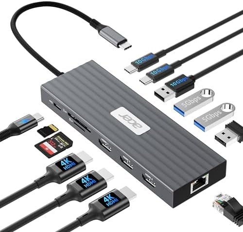 Acer Docking Station 3 Monitors with 3 HDMI, 13-in-1 USB C Hub for Laptop by Unknown