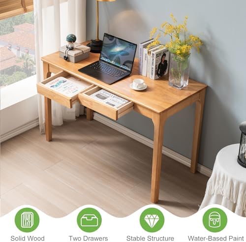 Solid Wood Desk, Gaming Study Home Office Desks for Work, Student PC Desk for Bedroom, Small Computer Desk for Small Spaces, Easy to Assemble (Wood Color, 39inch) - Image 3