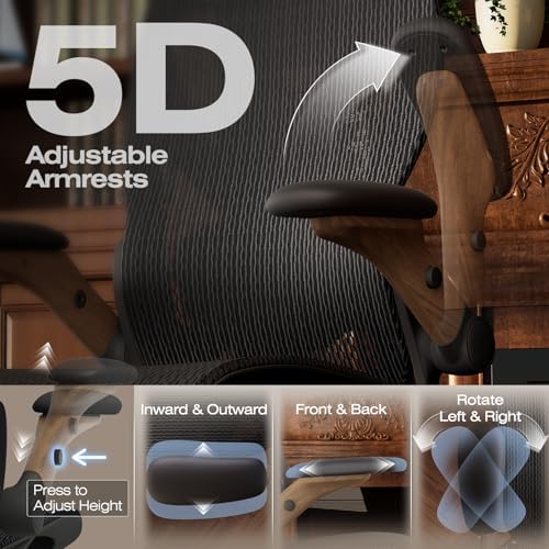 ELABEST X100 Ergonomic Mesh Office Chair with Footrest, Big and Tall Home Desk Chair with 5D Flip-Up Arms, Adjustable 3D Lumbar Support, Gaming & Executive Computer Chair (Library Oak) - Image 4
