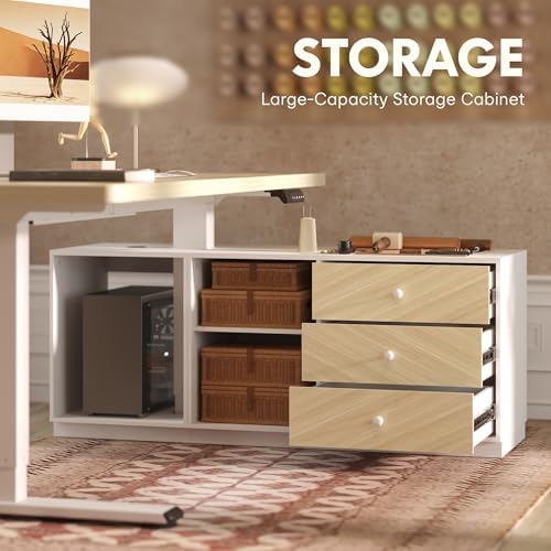 FLEXISPOT 60" Executive Standing Desk with File Cabinet, White Wood Grain - Image 3