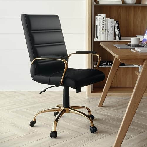 Flash Furniture Mid-Back Black LeatherSoft Executive Swivel Office Chair with Gold Frame and Arms - Image 2