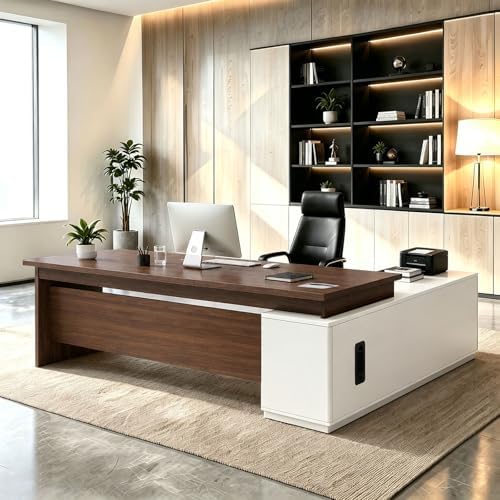 L Shaped Executive Desk with Drawers, Large Wood Workstation, Modern Executive Office Furniture for Home Office and Business Workspace, Multiple Sizes & Colors by Unknown
