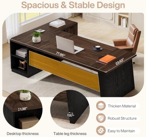 Tribesigns 78" L Shaped Executive Desk with Storage, Home Office - Image 5