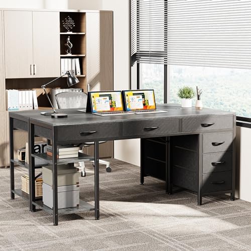 Huuger Computer Desk with 6 Drawers, Office Desk with Shelves, Reversible Gaming Desk, Corner Desk with Storage, Work for Home Office, Study, Living Room, 54inch, Grey - Image 2