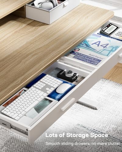 HUANUO 48 x 30 inch Electric Standing Desk with 4 Drawers, Natural - Image 4