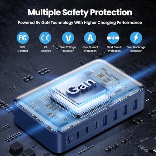 USB C Charger 200W USB C Charger Block,Upgraded GaN III 8-Port Fast Charging Station Hub,PD 65W Laptop Charging Adapter Compatible with MacBook Pro/Air,DELL,Steam Deck,iPhone 16/15/14,Galaxy S23/22 - Image 4