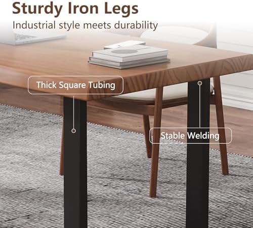 Solid Wood Office Desk, 55.12" Tan Executive Computer Desk with Heavy-Duty Metal Base, Multi-Purpose Desk/Dining Table, Ideal for Home Office & Work Environments - Image 5
