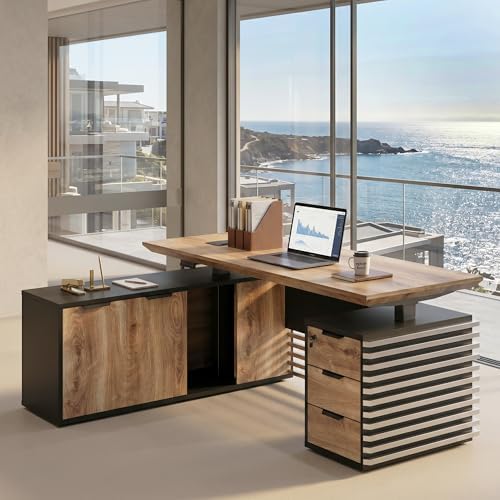71" Executive Standing Desk with Locking Drawers and Charging Station - Image 4