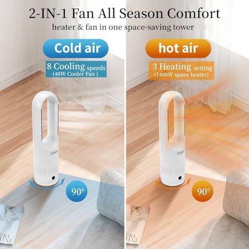 Hiluce All Season Bladeless Fan, 1400W Space Heater & 40W Tower Fan Combo - Image 2
