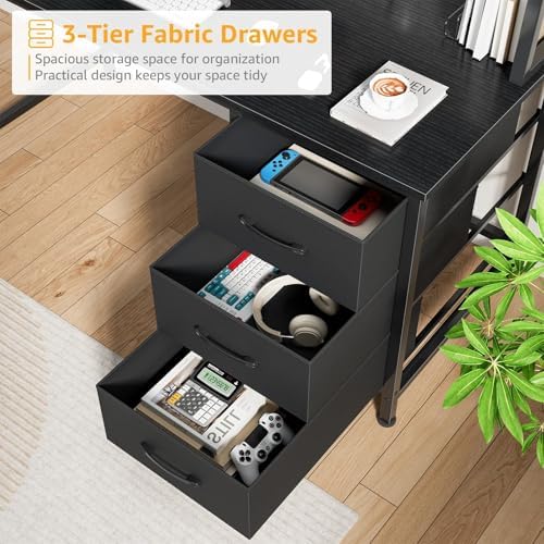 DLisiting Black Computer Desk with Hutch & Drawers - Office Desk with 3 Storage Drawers and Power Outlets, 47 Inch Modern Study Writing Desk for Bedroom Home Office - Image 6