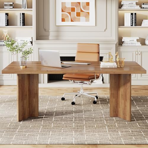 Tribesigns 63-inch Executive Desk, Vintage Home Office Computer Desk with Large Tabletop, Farmhouse Wood Writing Conference Table Workstation for Office, Study, Walnut Brown - Image 4