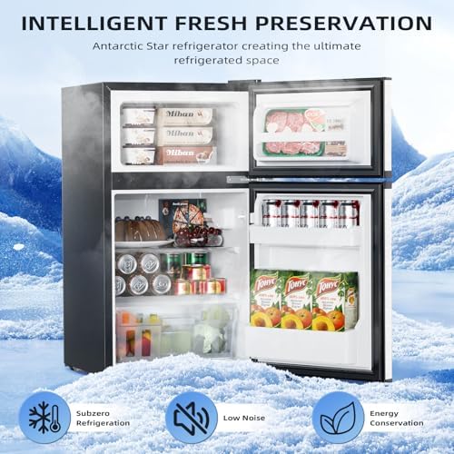 Antarctic Star 3.2 Cu.Ft,Mini Refrigerator with Freezer,Double Door Mini Fridge,Compact Refrigerator,Adjustable Thermostat,Mini Refrigerator for Bedroom/Office/Dorm/Kitchen(Silver) - Image 2