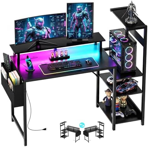 Gaming Desk 43 Inch Computer Table with Storage Shelves & Monitor Stand by APICIZON